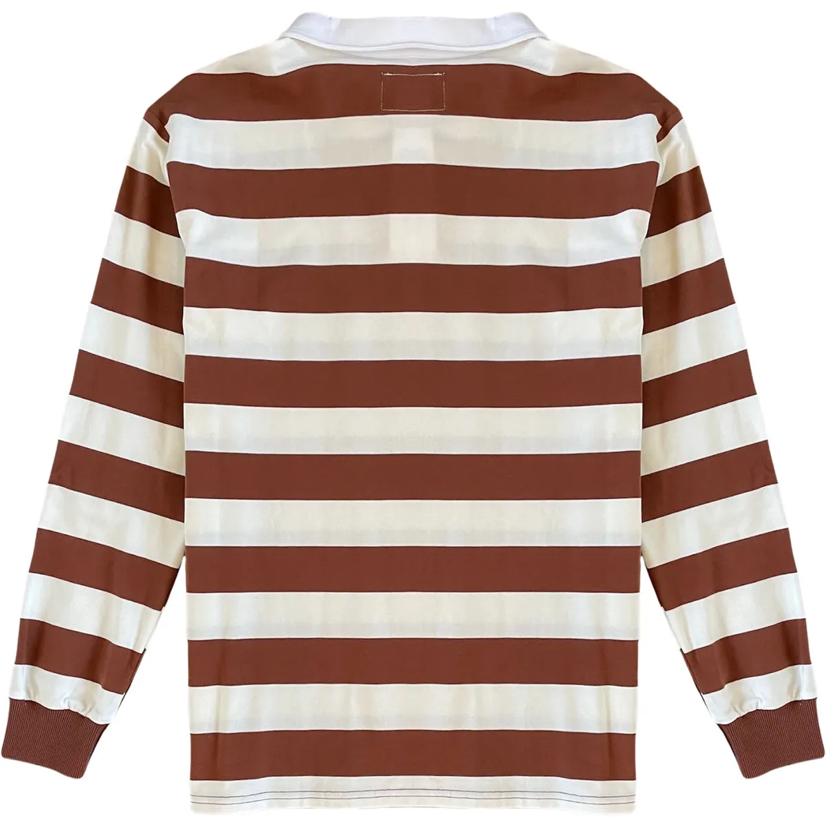 Light Brown And Soft White Striped Mens Long Sleeve Rugby Shirt