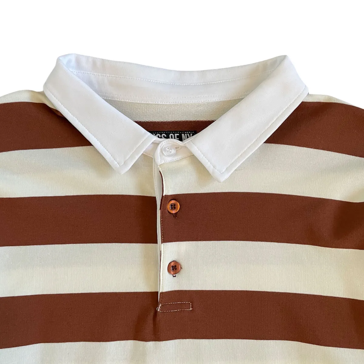 Light Brown And Soft White Striped Mens Long Sleeve Rugby Shirt