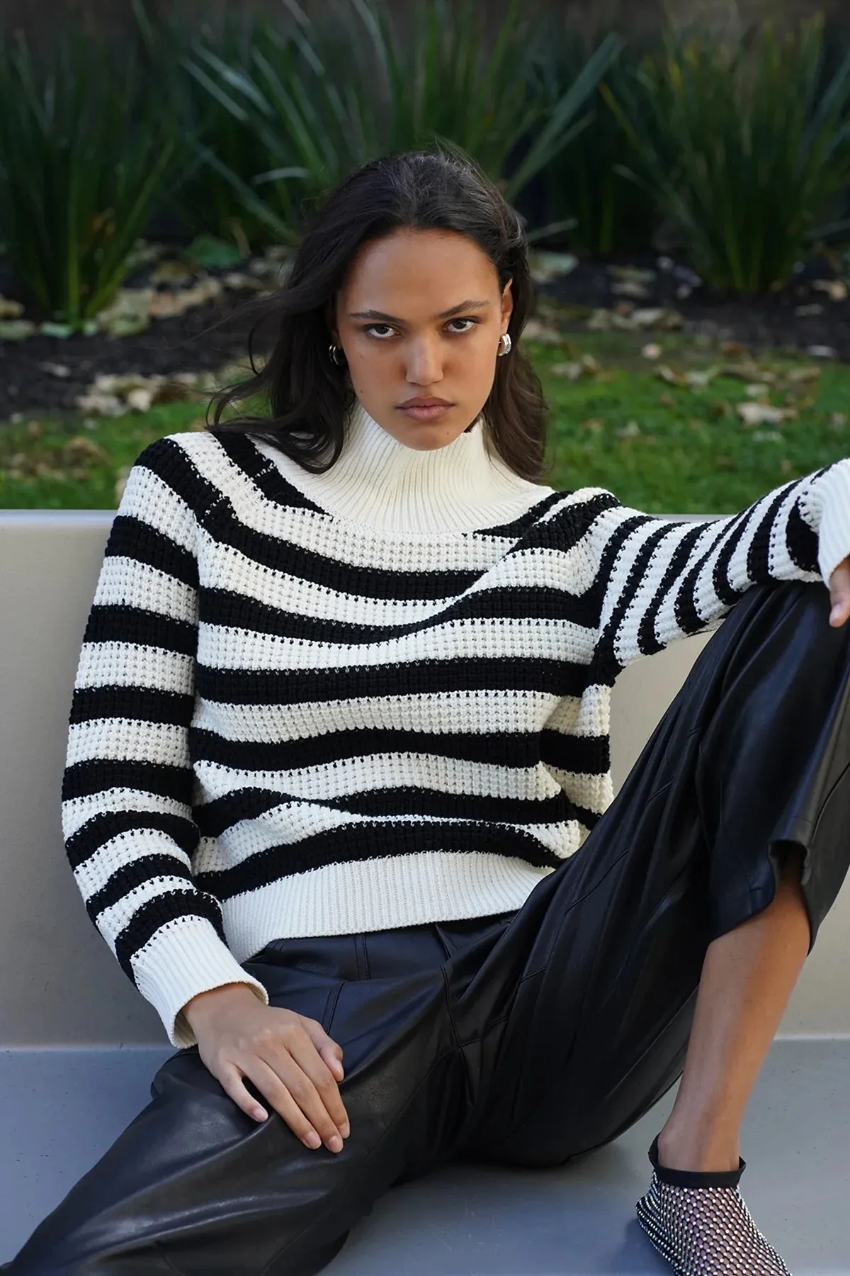 LNA Oscar Stripe Sweater in Black & Ivory