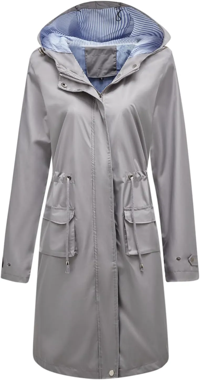 Lu's Chic Women's Rain Jackets Anorak Waterproof Casual Military Utility Outdoor Fall Hood