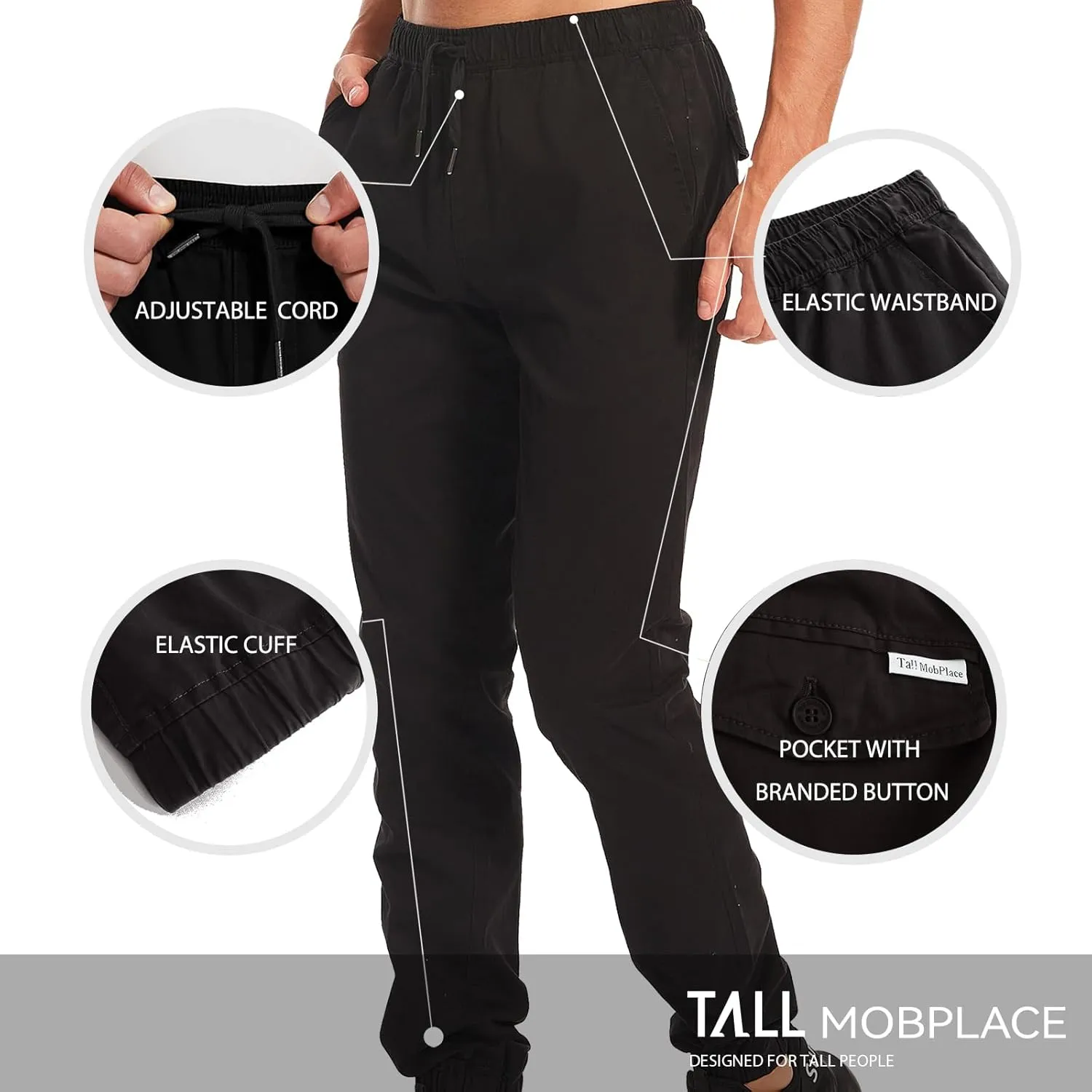 Men's 34"&36" Inseam Cotton Casual Jogger Pants