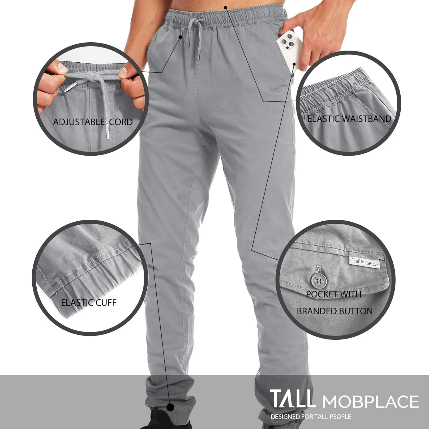 Men's 34"&36" Inseam Cotton Casual Jogger Pants