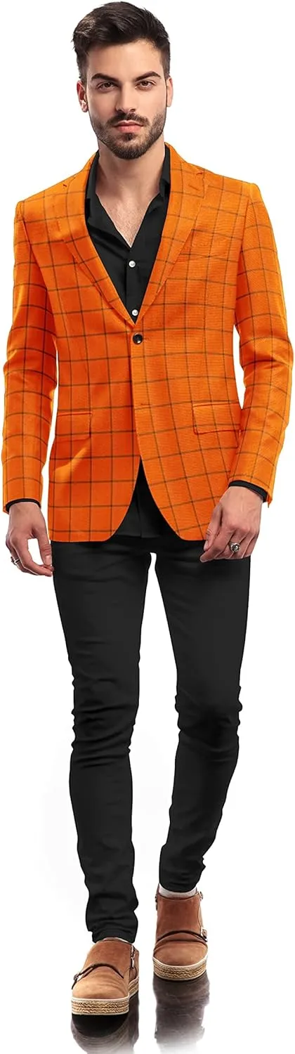 Men's Plaid Checked Blazer 2 Button Jacket Regular Long Sleeve Daily Fit Suit Business Lightweight Casual Sport Coat