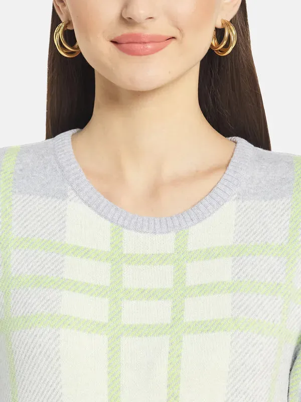 Mettle Women Grey Blue Checked Pullover