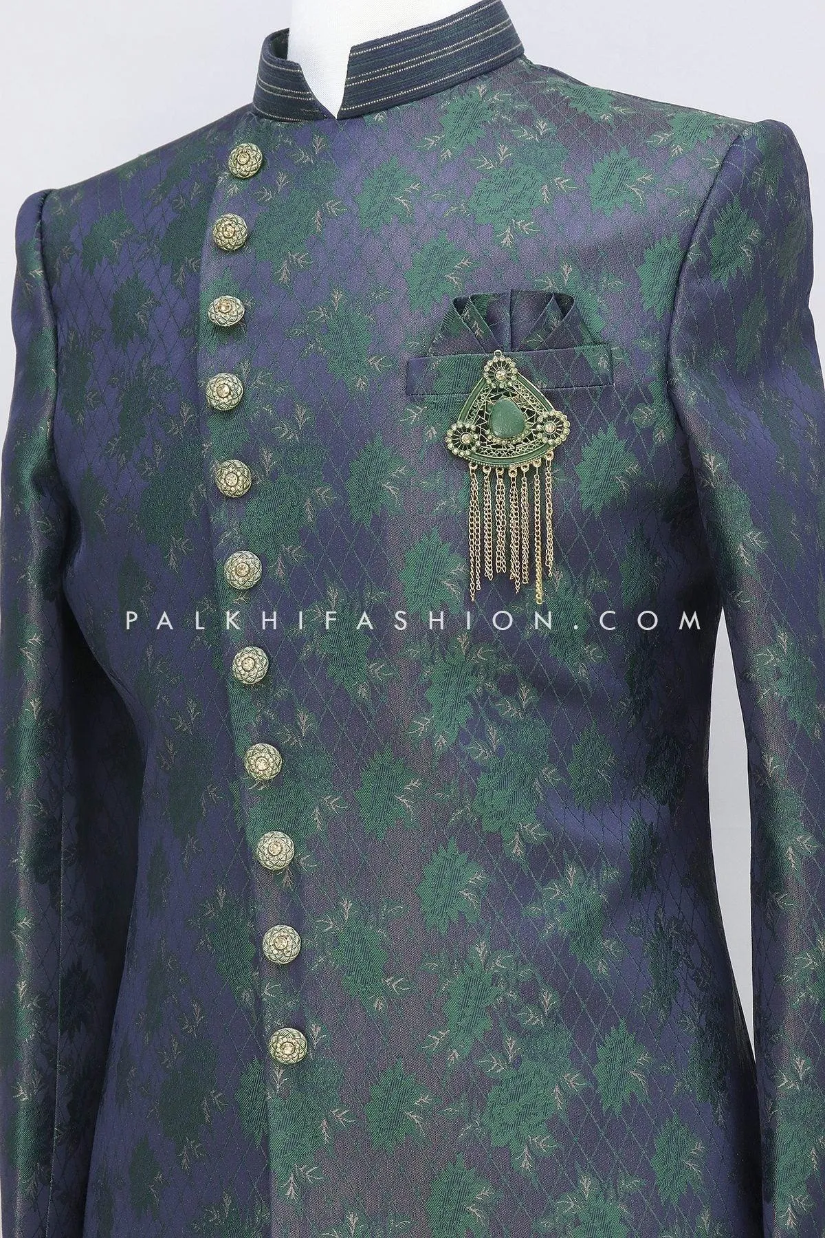 Modern Blue/Green Pure Silk Indo-Western With Appealing Work