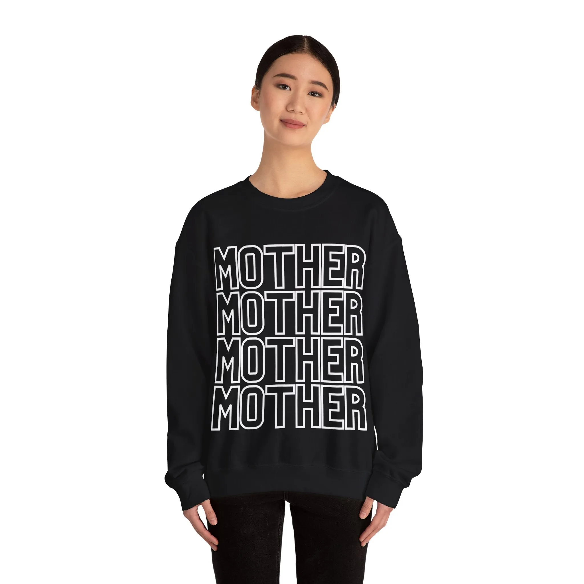 MOTHER on Repeat Oversized Pullover Crewneck Sweatshirt, Gifts for Mom, Baby Shower Gifts, White on Black, Mother's Day Gift
