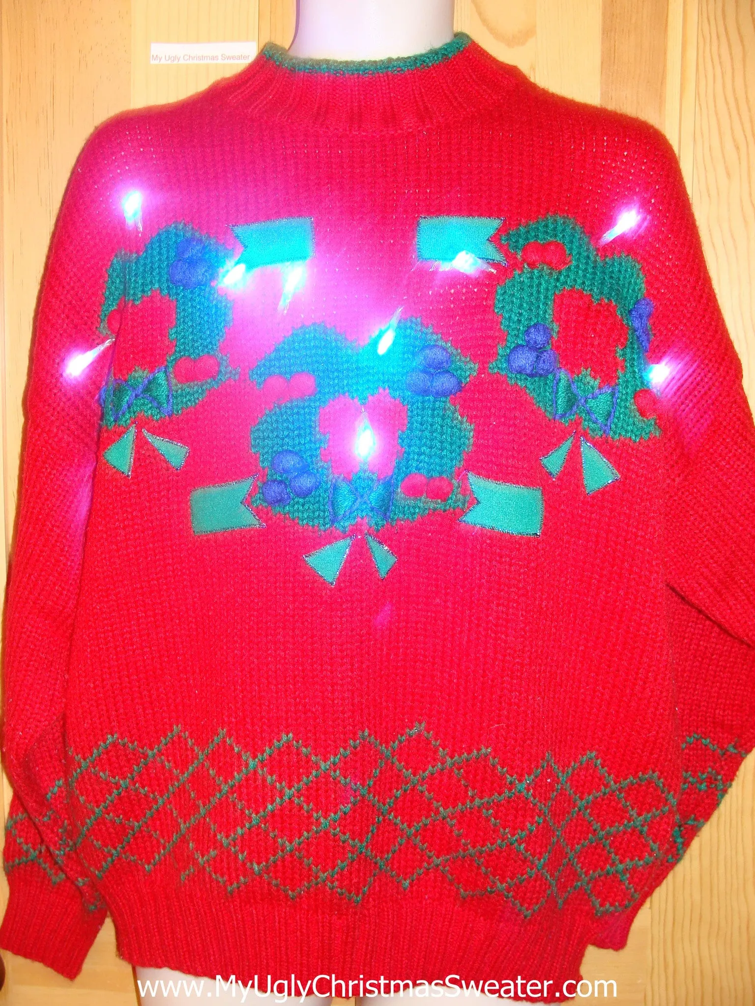 Need to Buy Christmas Sweaters? Red 80s Light Up Sweater Wreaths