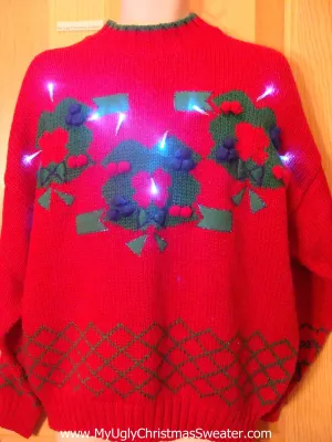 Need to Buy Christmas Sweaters? Red 80s Light Up Sweater Wreaths
