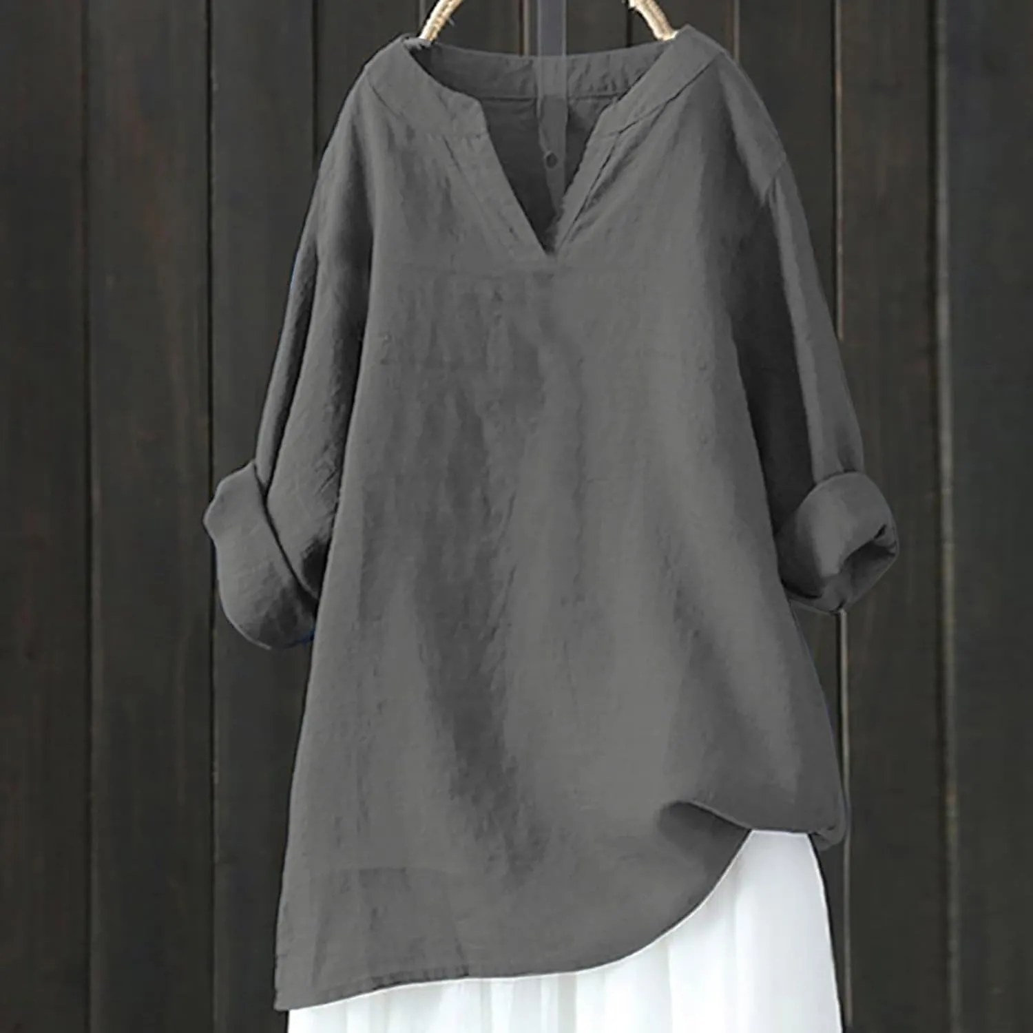 Oversized Crew Neck Linen Tops for Women Sleeve Collar Long Casual Women Shirt Women's Blouse Women's Swimwear Cover