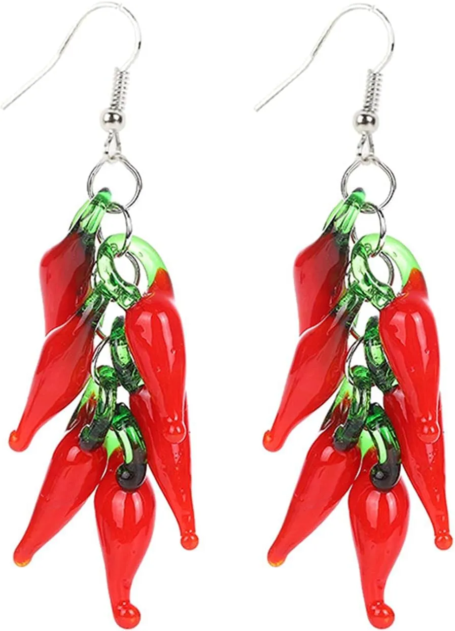 Red Chili Hot Pepper Drop Earrings Funny Resin Simulation Vegetable Food Dangle Earring Hot Spicy Capsicum Statement Earring for Women Jewelry