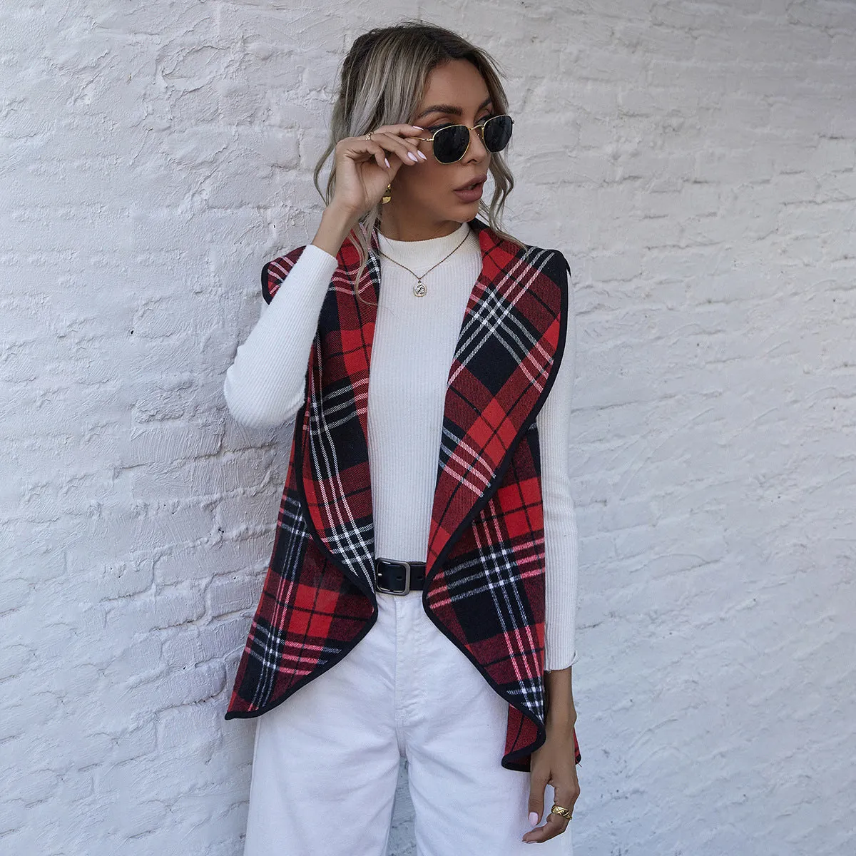 Red Plaid Soft Vest
