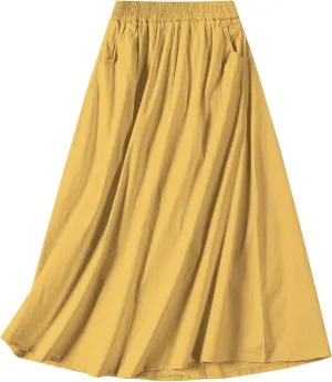 SANGTREE Women's Casual Cotton Linen Skirts with Pockets