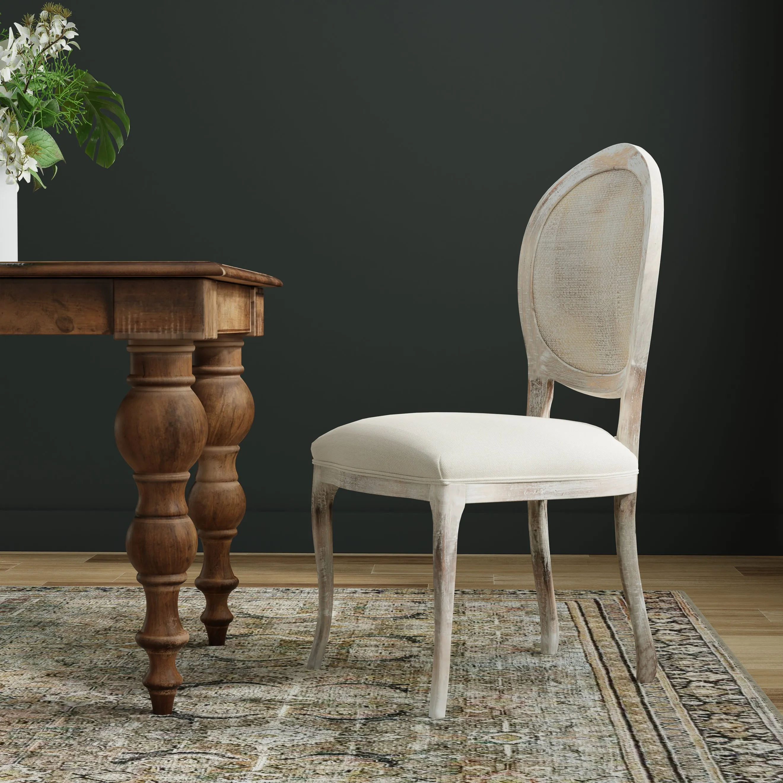 Sarreid - Oval Cane Back S/Chair  Grey Oak  Flax - Grey - Traditional - set of 2