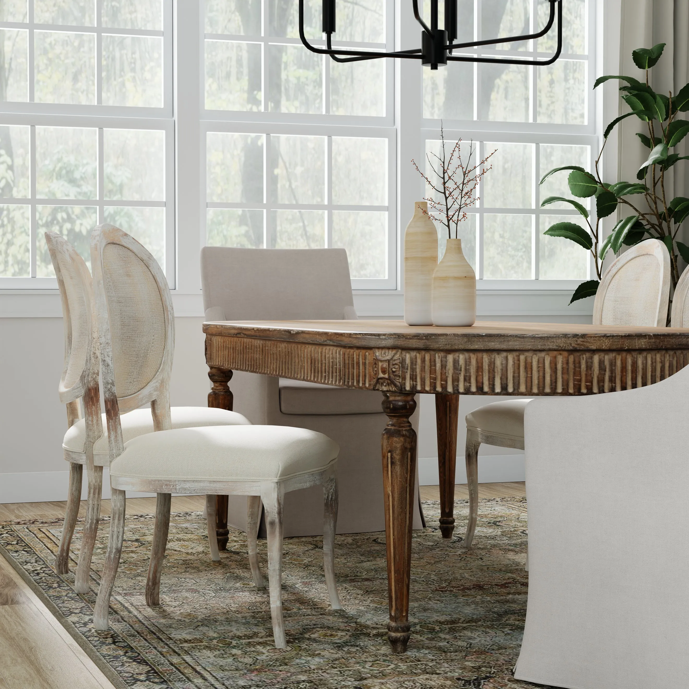 Sarreid - Oval Cane Back S/Chair  Grey Oak  Flax - Grey - Traditional - set of 2