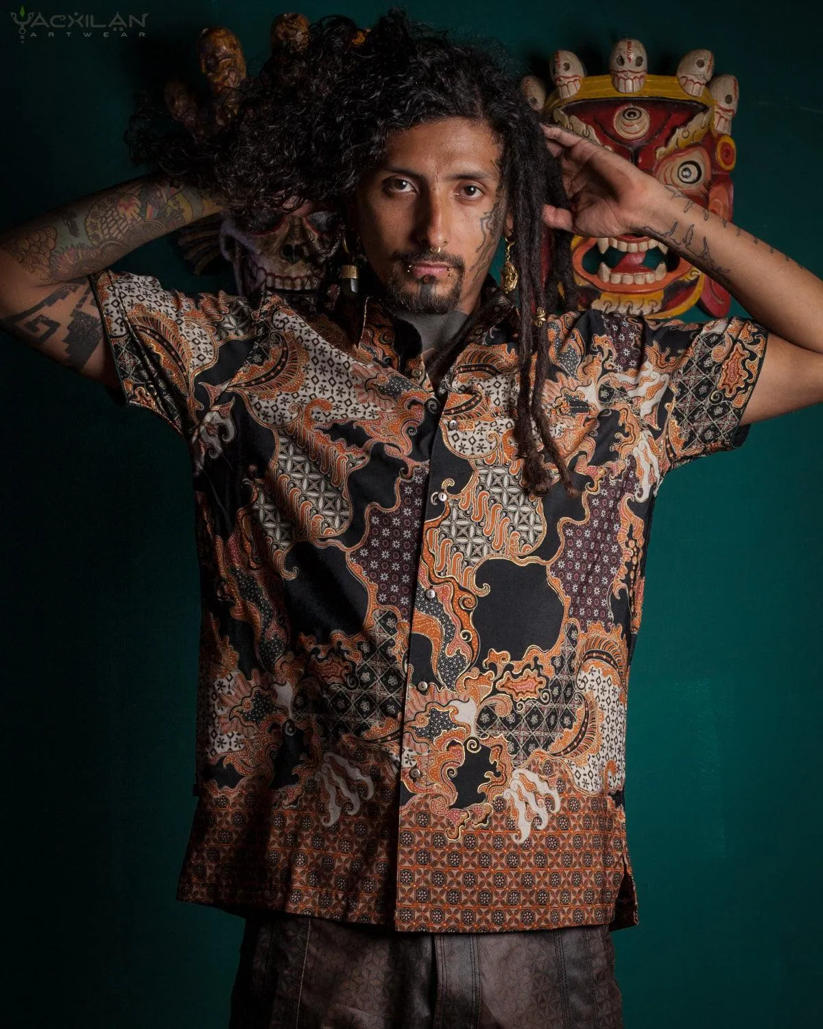Shirt Men Half Sleeves / Cotton Battik- Orange BATIK