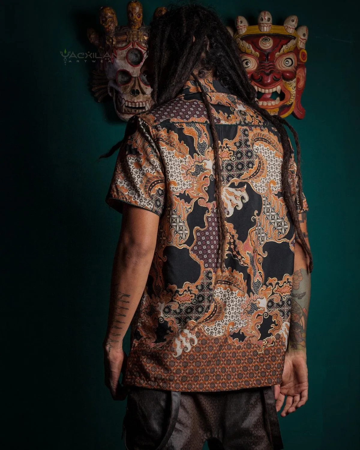 Shirt Men Half Sleeves / Cotton Battik- Orange BATIK