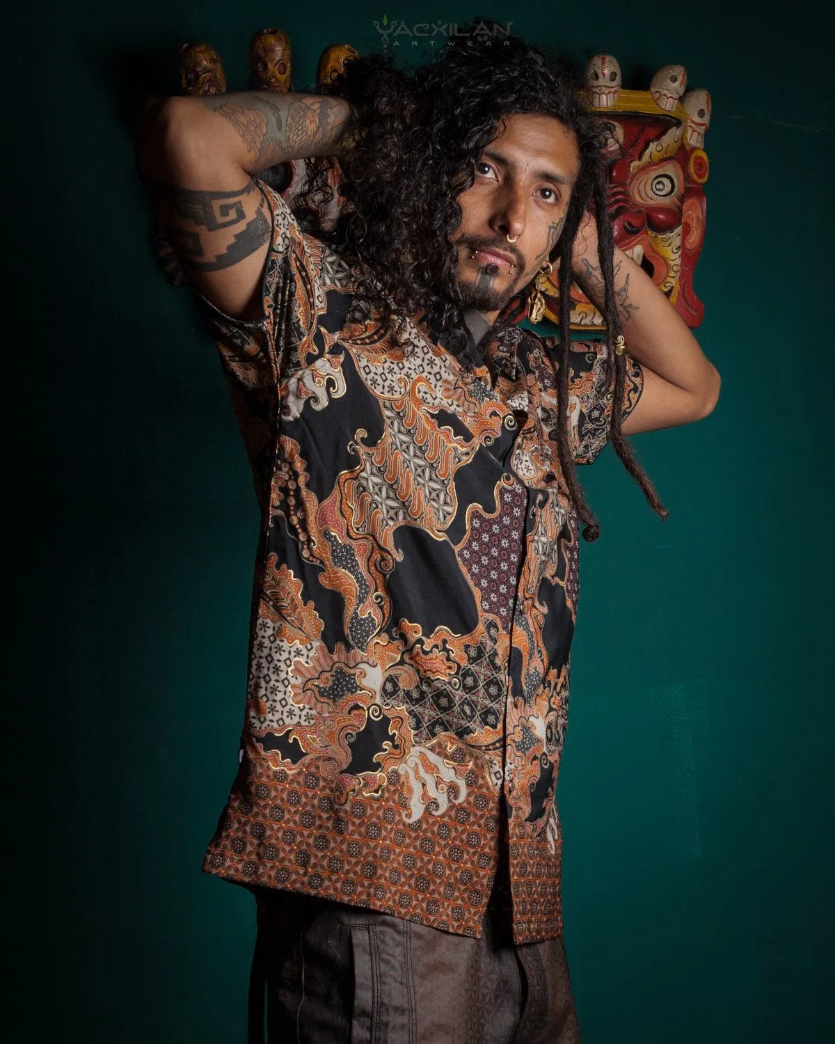 Shirt Men Half Sleeves / Cotton Battik- Orange BATIK