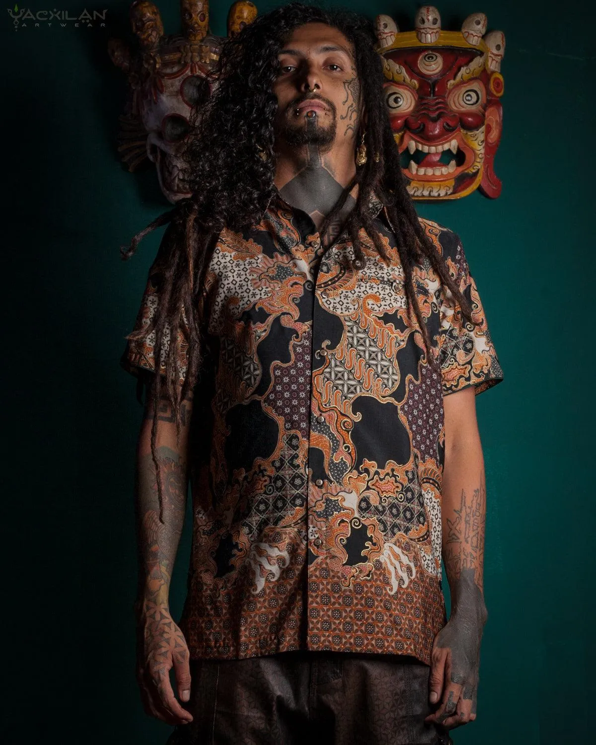 Shirt Men Half Sleeves / Cotton Battik- Orange BATIK