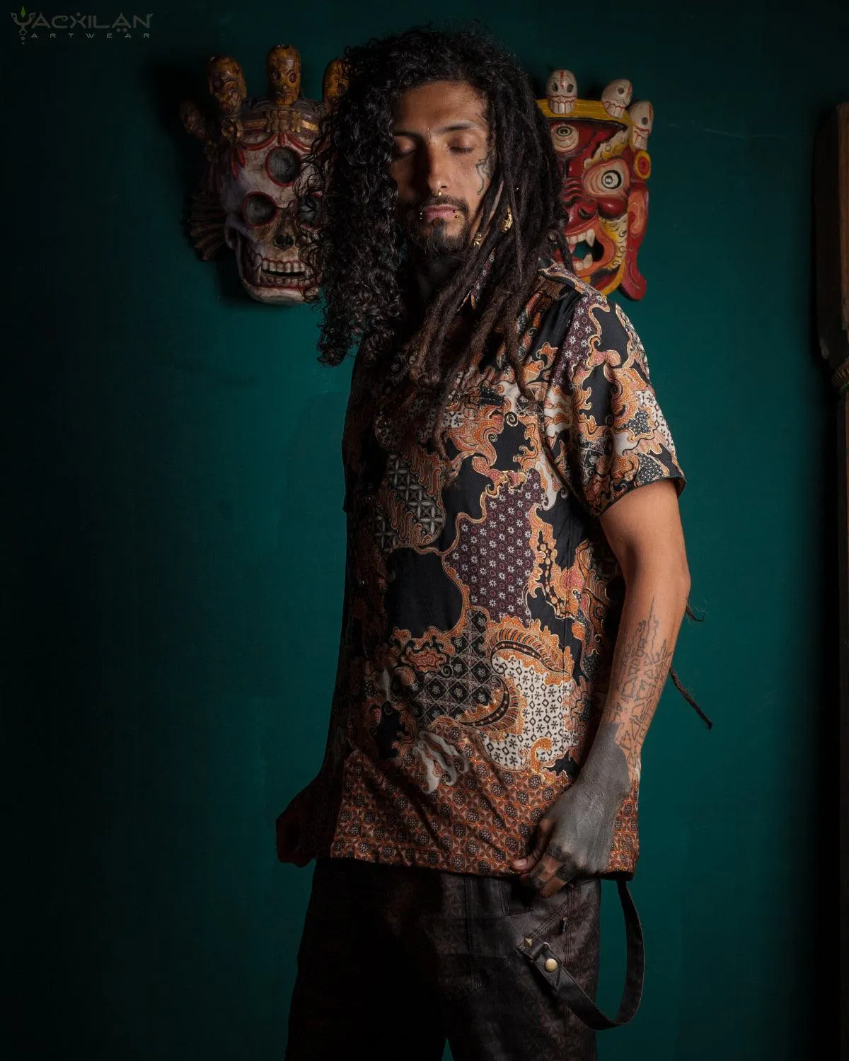 Shirt Men Half Sleeves / Cotton Battik- Orange BATIK
