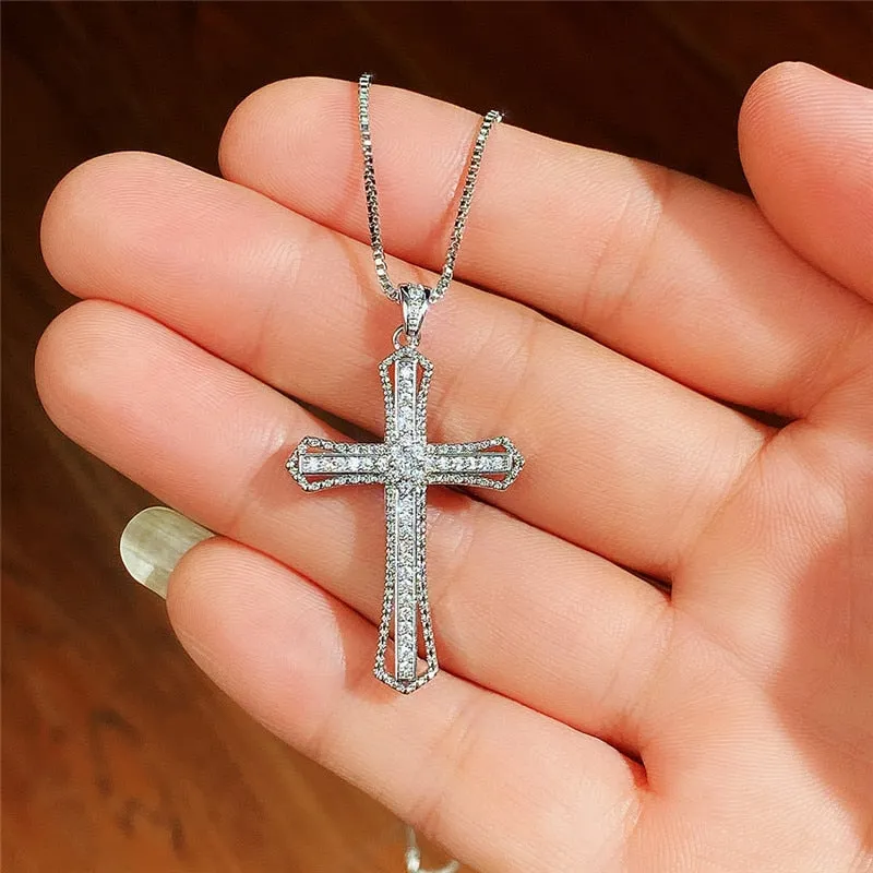 Simple Classic Cross Pendant Necklaces with Rhinestone in Gold Color