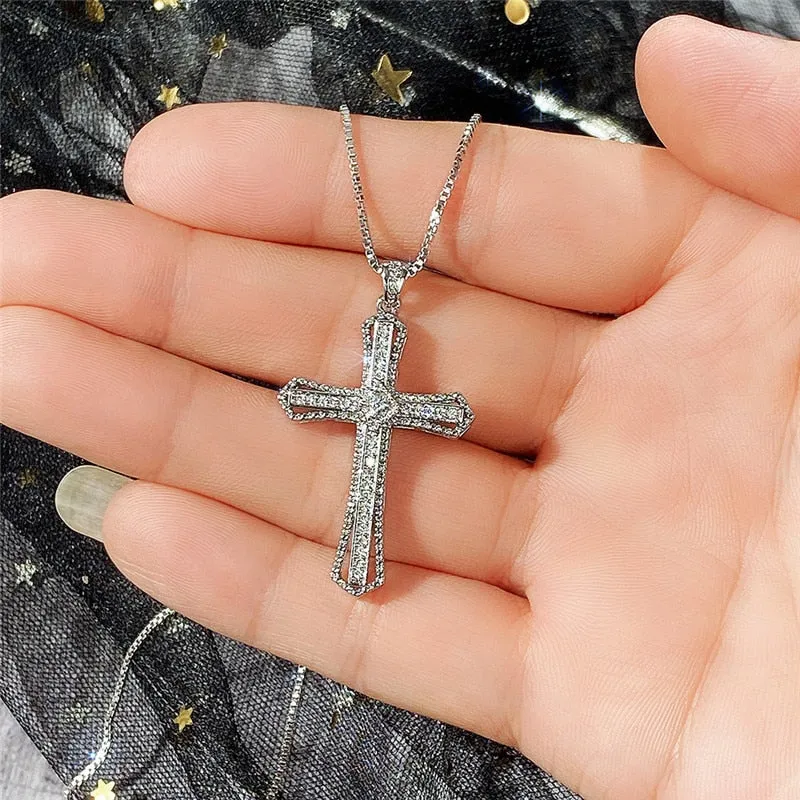 Simple Classic Cross Pendant Necklaces with Rhinestone in Gold Color