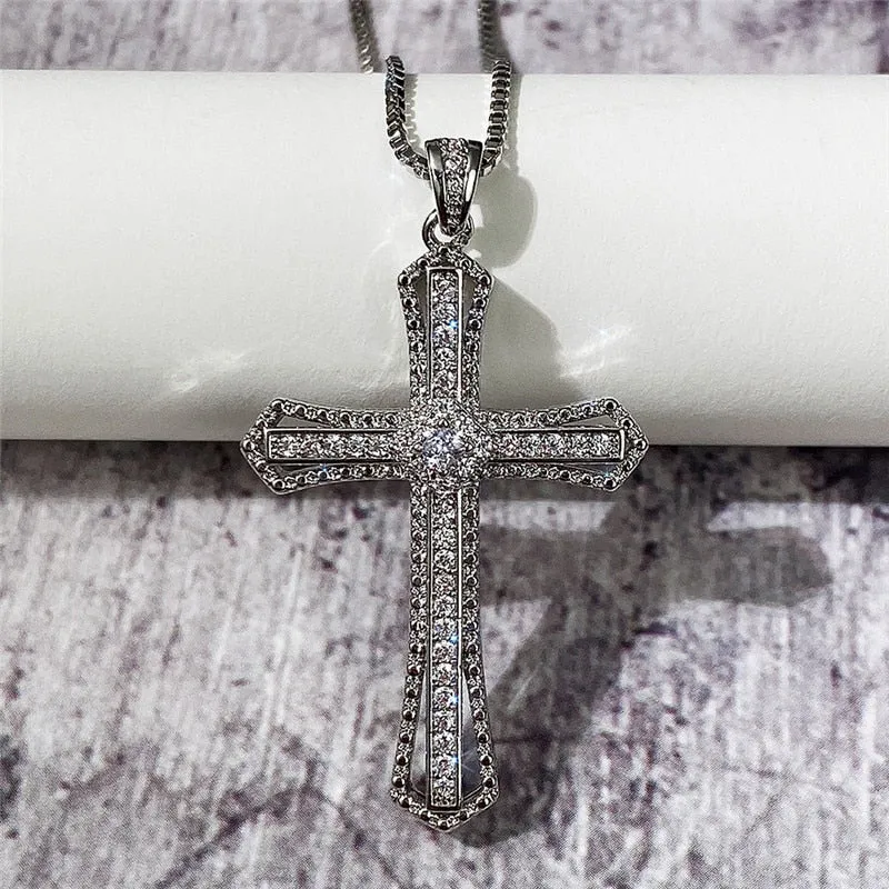 Simple Classic Cross Pendant Necklaces with Rhinestone in Gold Color