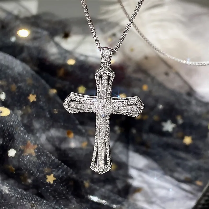 Simple Classic Cross Pendant Necklaces with Rhinestone in Gold Color