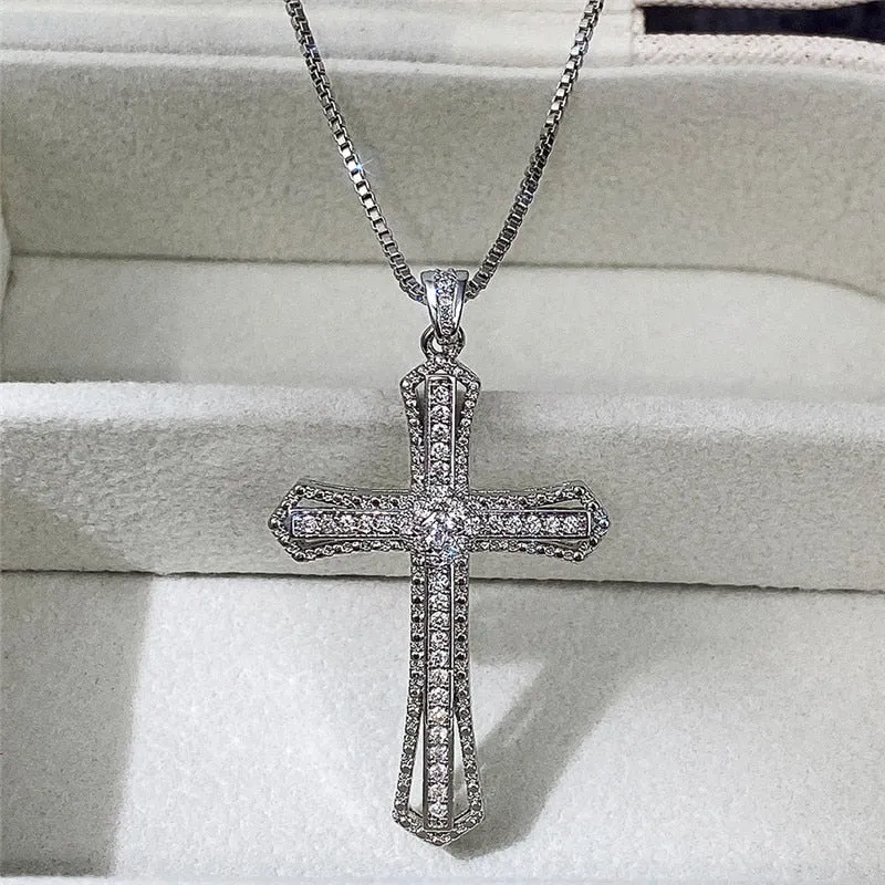 Simple Classic Cross Pendant Necklaces with Rhinestone in Gold Color