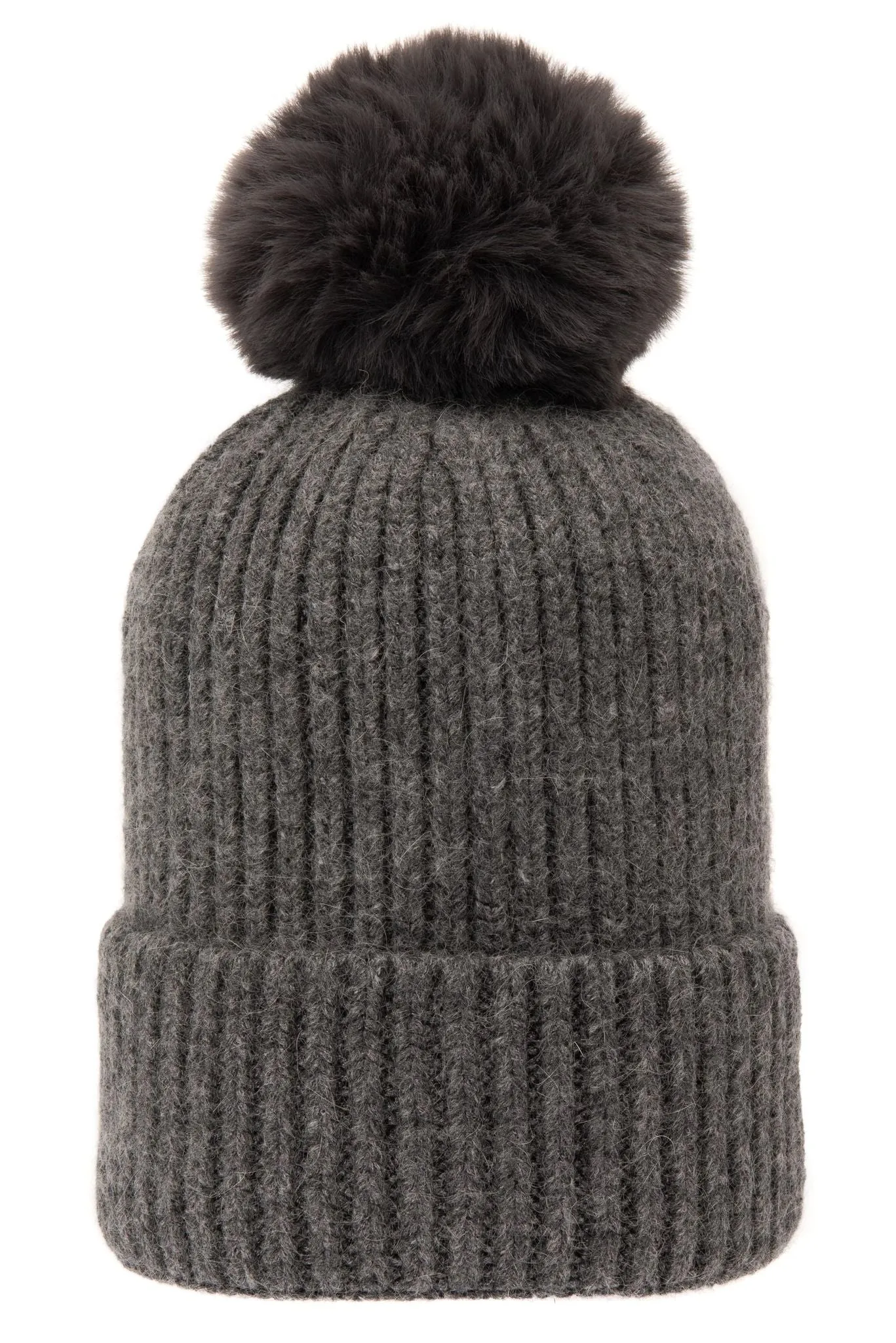Super Soft Chunky Cashmere Hat with Pom Pom in Dark Grey