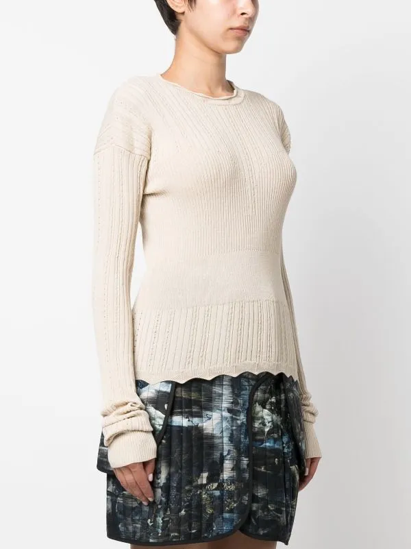 Transparent Block Knit Blouse - Angora