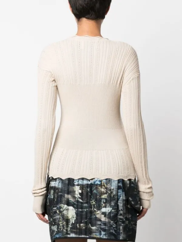 Transparent Block Knit Blouse - Angora