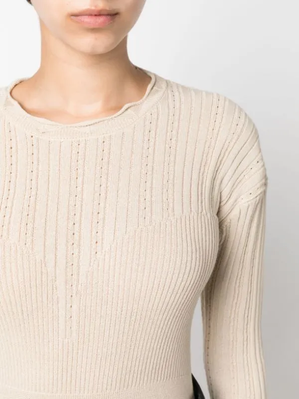Transparent Block Knit Blouse - Angora