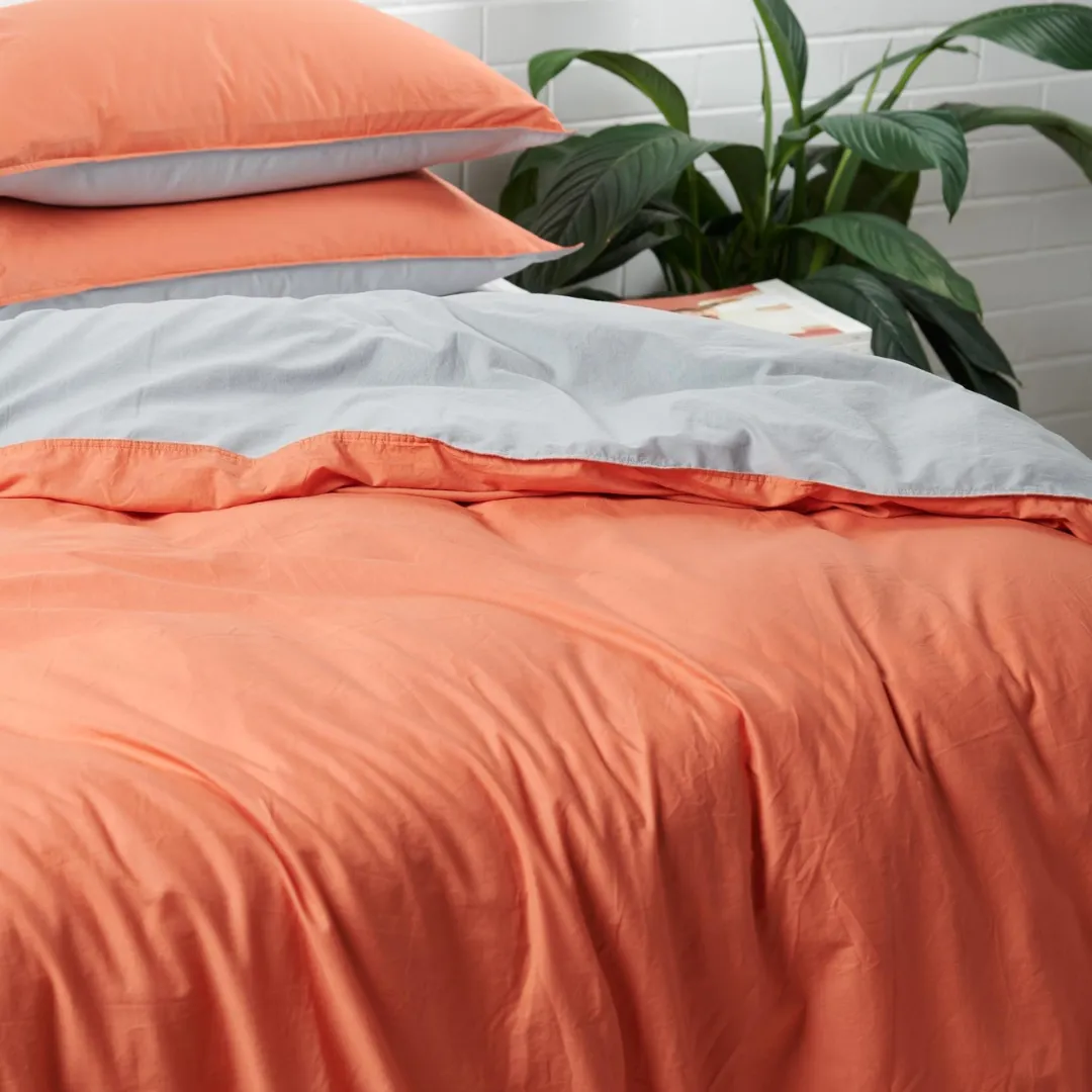 Vintage Cotton Quilt Cover Sets - Rust and Grey