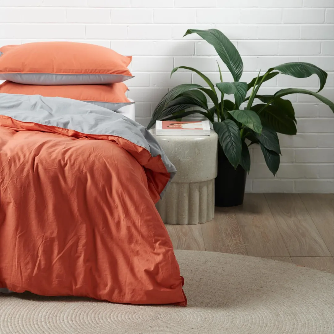 Vintage Cotton Quilt Cover Sets - Rust and Grey