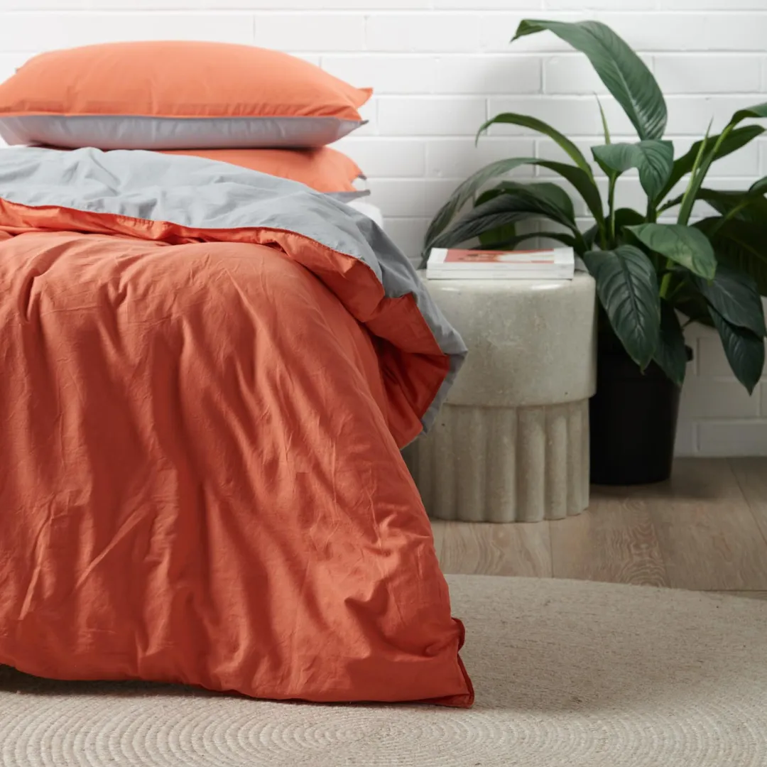 Vintage Cotton Quilt Cover Sets - Rust and Grey