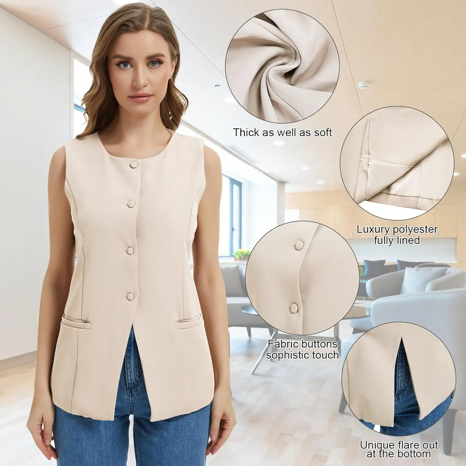 Women Summer Suit Vest Business Tops Sleeveless Button Down Blazer Modern Casual Waistcoat Office Formal Dressy Vest