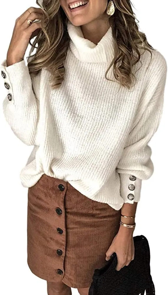 Women's Oversized Turtleneck Chunky Pullover Sweaters Cowl Neck Long Sleeve Winter Slouchy Loose Knit Sweaters