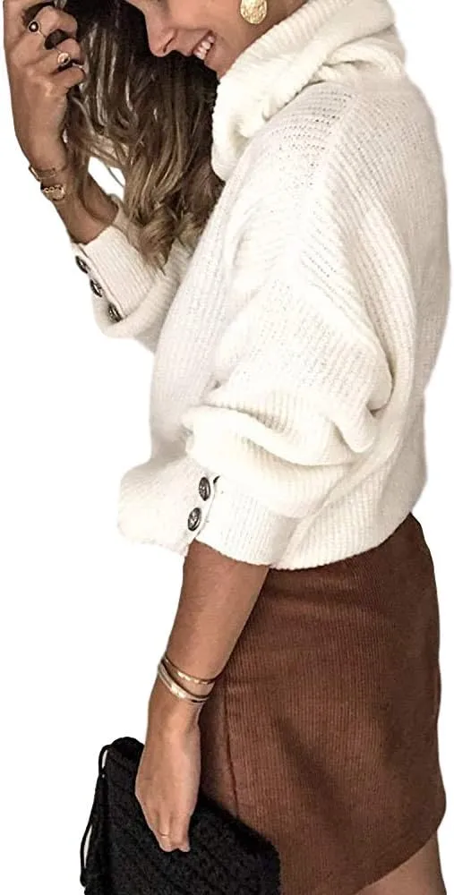 Women's Oversized Turtleneck Chunky Pullover Sweaters Cowl Neck Long Sleeve Winter Slouchy Loose Knit Sweaters
