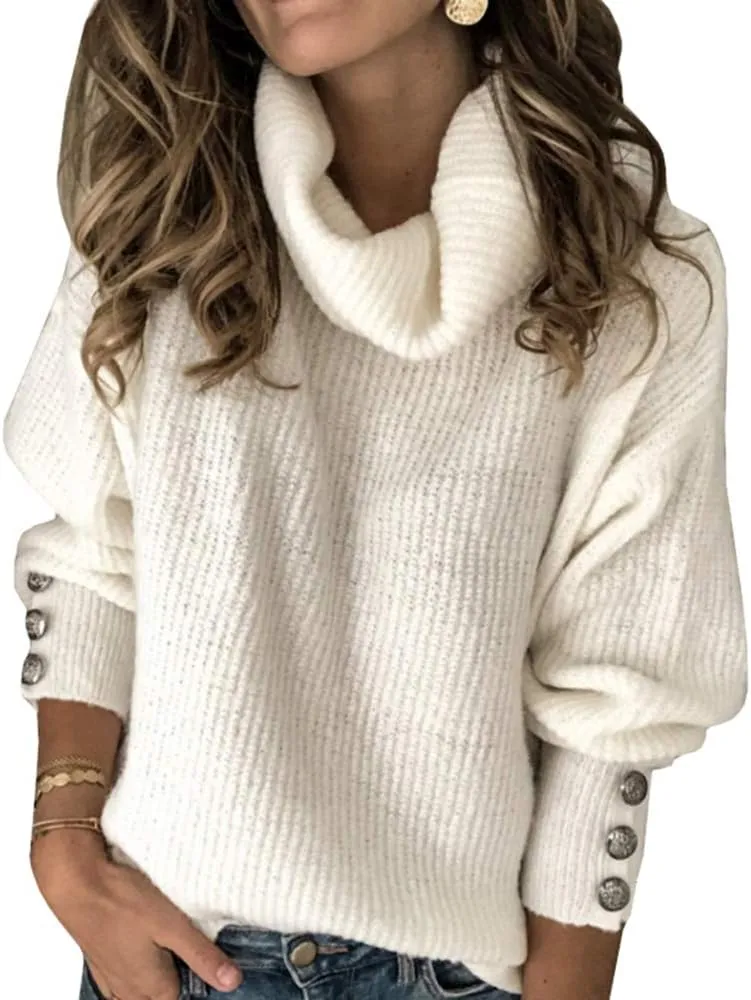Women's Oversized Turtleneck Chunky Pullover Sweaters Cowl Neck Long Sleeve Winter Slouchy Loose Knit Sweaters