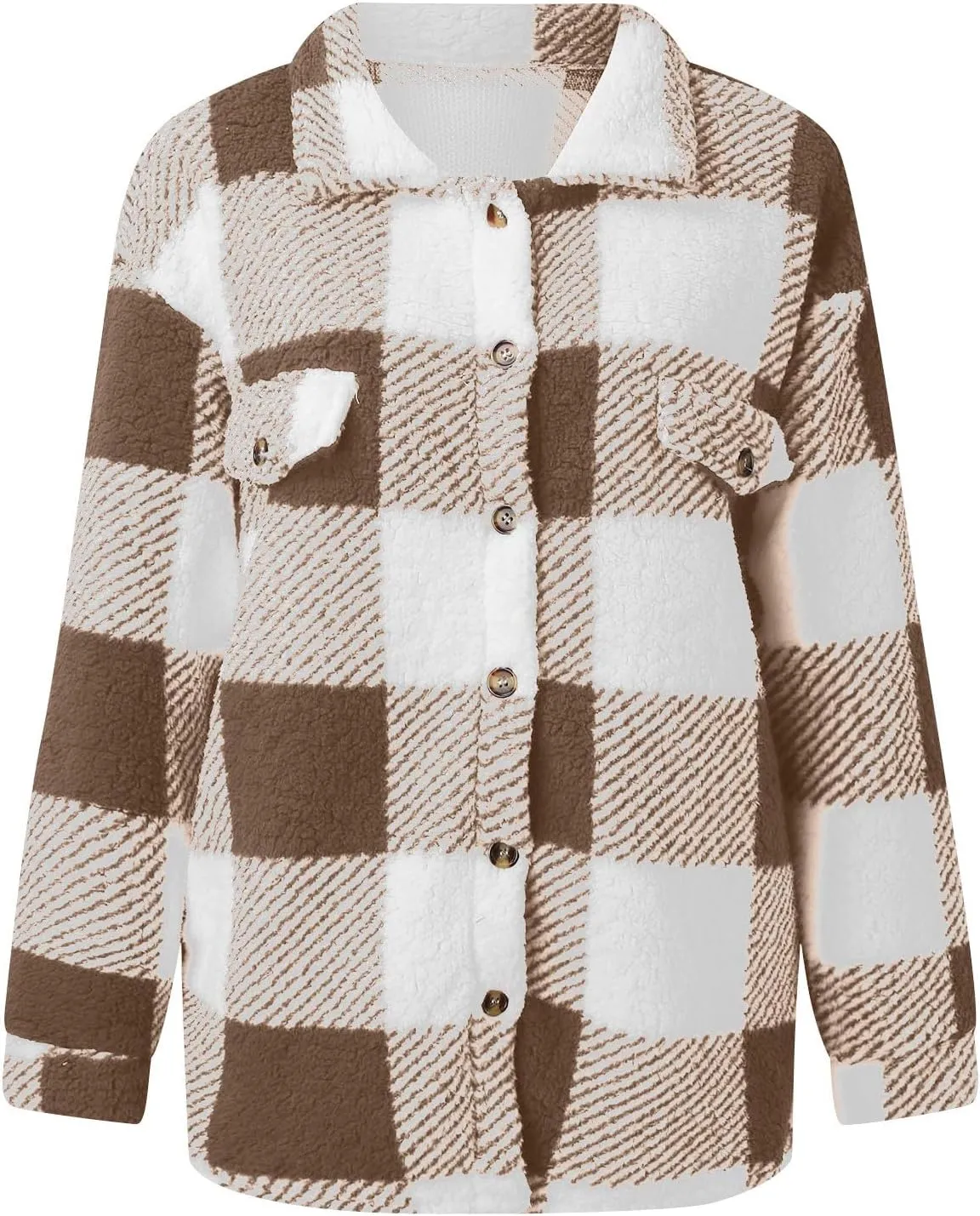 Womens Plaid Shacket Jacket Oversized Jackets Fleece Button Cardigan Trendy Plaid Outwear Warm Coat Outfits Clothes