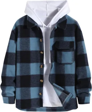 ZAFUL Men's Flap Pocket Single Breasted Woolen Blend Turn Down Collar Shirt Jacket Long Sleeve Winter Coat