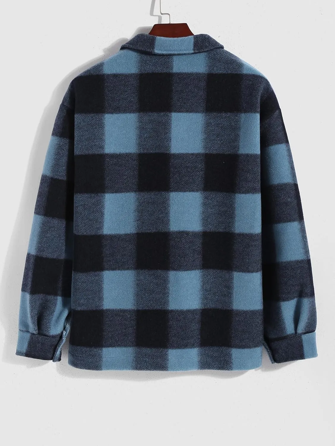 ZAFUL Men's Flap Pocket Single Breasted Woolen Blend Turn Down Collar Shirt Jacket Long Sleeve Winter Coat