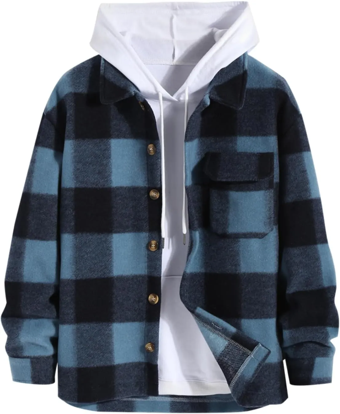 ZAFUL Men's Flap Pocket Single Breasted Woolen Blend Turn Down Collar Shirt Jacket Long Sleeve Winter Coat